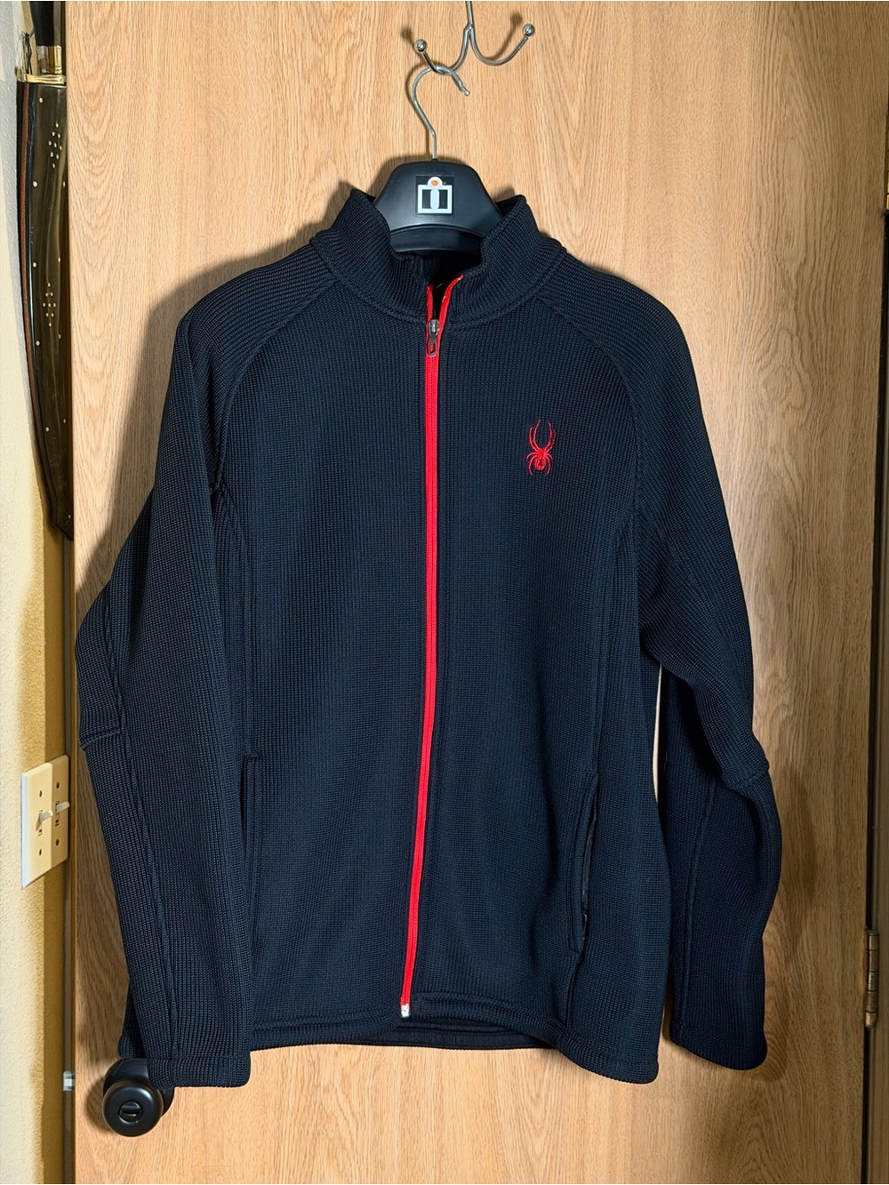 Spyder Black Lightweight Full-Zip Jacket with Red Trim